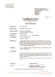 Certificate of test - electromagnetic compatibility for Detox Foot Spa